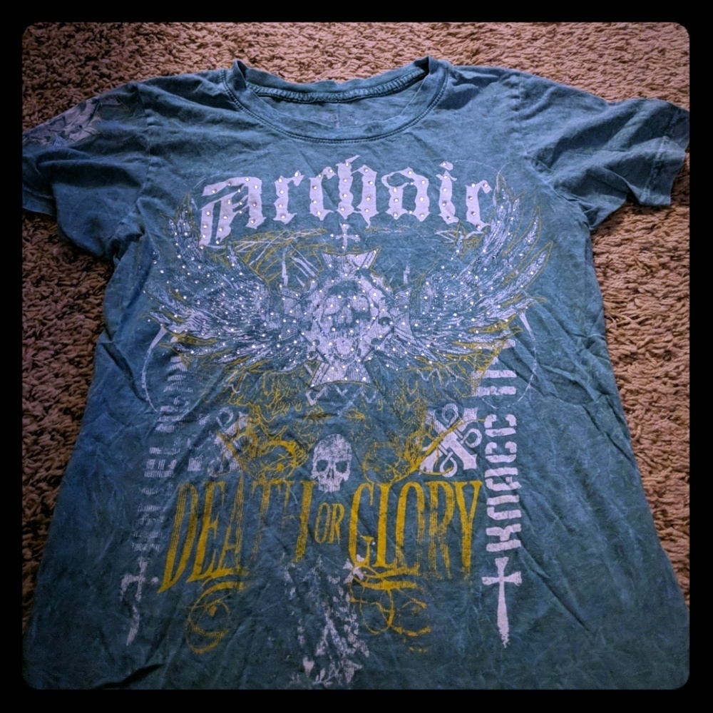 Teal affliction skull shirt